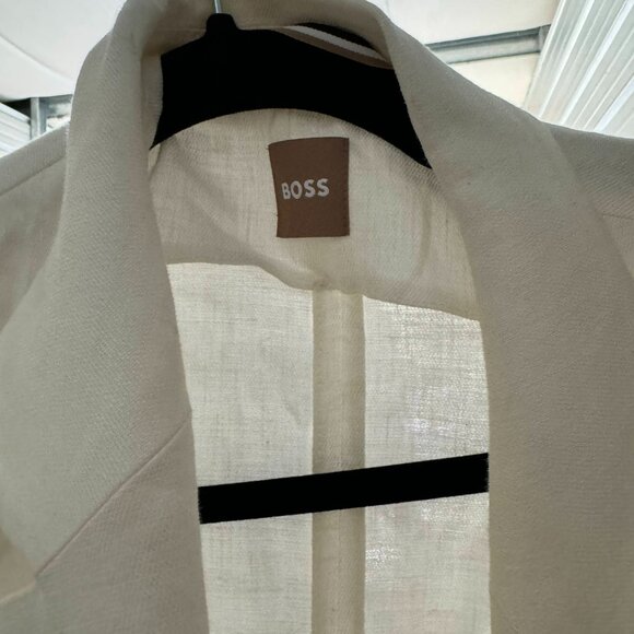 BOSS High Slit Linen Blazer Coat Cream - Picture 3 of 8